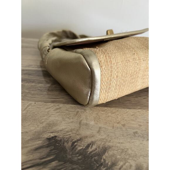 Coach Parker Straw Top Handle Handbag GOLD leather trim #42475 - Picture 8 of 12